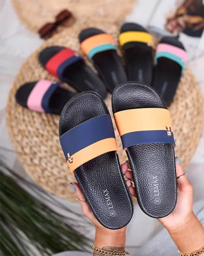 Royalfashion Oranžové a tmavě modré dámské gumové žabky Lierigs