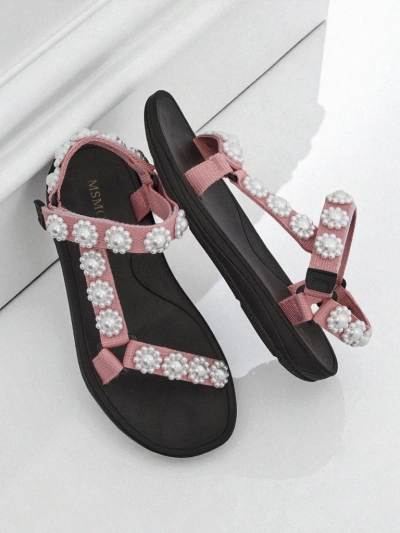 Sandály Letitia Royalfashion růžové na platformě - perlové dżety klasické