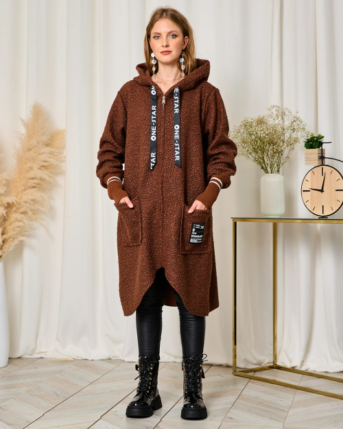 Royalfashion Довга коричнева жіноча дублянка