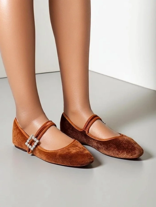 Royalfashion Жіночі балетки вельветові з пряжкою та ремінцем Enribes