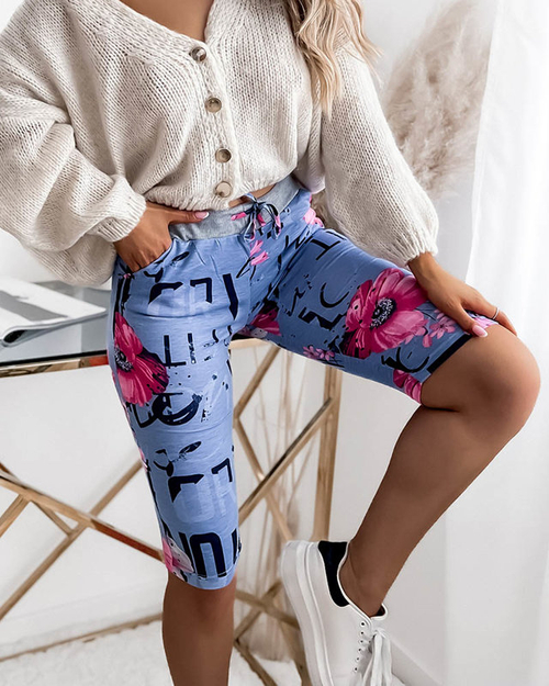 Жіночі шорти 3/4 блакитно-рожеві з принтом PLUS SIZE - Одяг