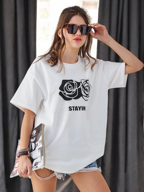 Royalfashion Котонова жіноча футболка Рожева квітка
