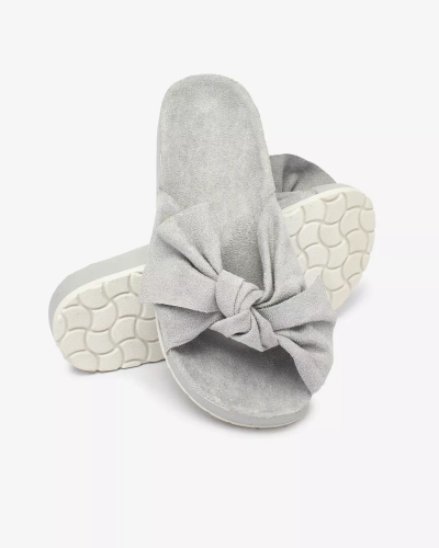 Royalfashion Dámské žabky z ekokůže s mašlí v šedé barvě Suui