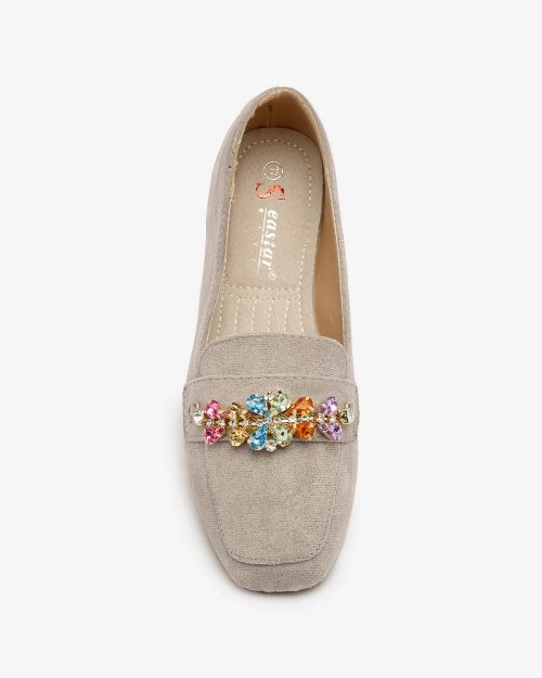 Royalfashion Світло-сірі жіночі мокасини з кристалами Olkeri