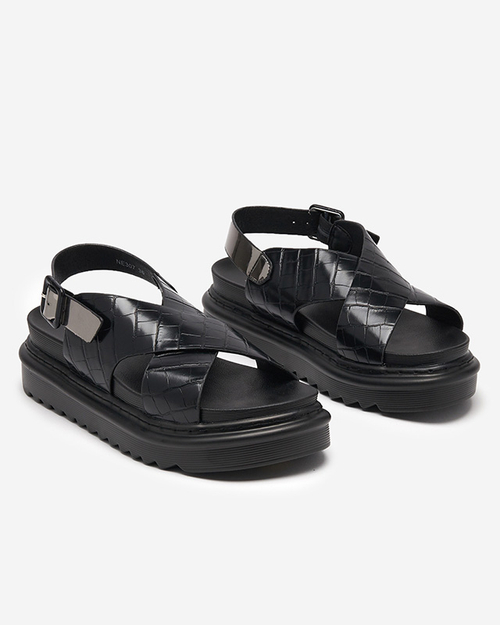 Чорні жіночі босоніжки на платформі з тисненням Ewerika - Взуття