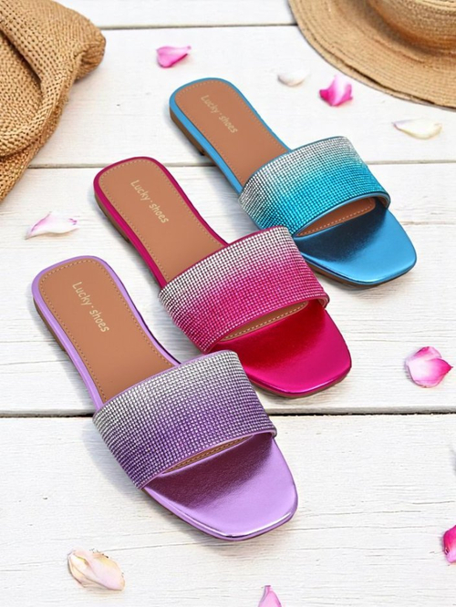 Royalfashion Жіночі шльопанці з цирконами ShinyGlow