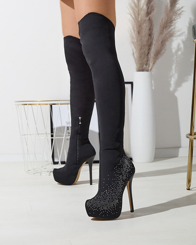 Чорні жіночі чоботи до коліна на шпильці Agiocio- Footwear