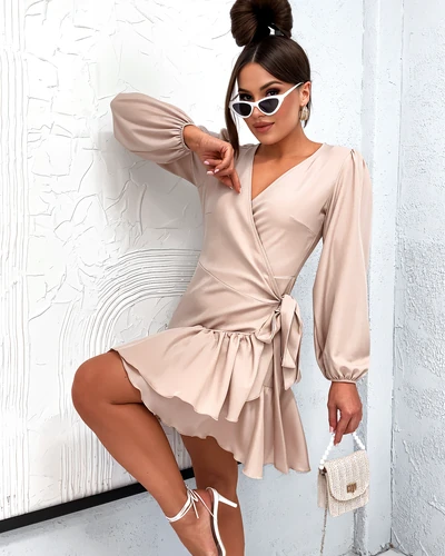 Royalfashion Dámské mini šaty se zavázáním a volány