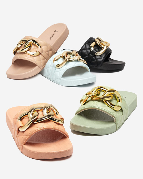 OUTLET Сині жіночі стьобані тапочки на золотому ланцюжку Eteris - Взуття