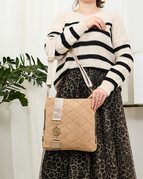 Royalfashion Коричнева стьобана жіноча сумочка з екозамші