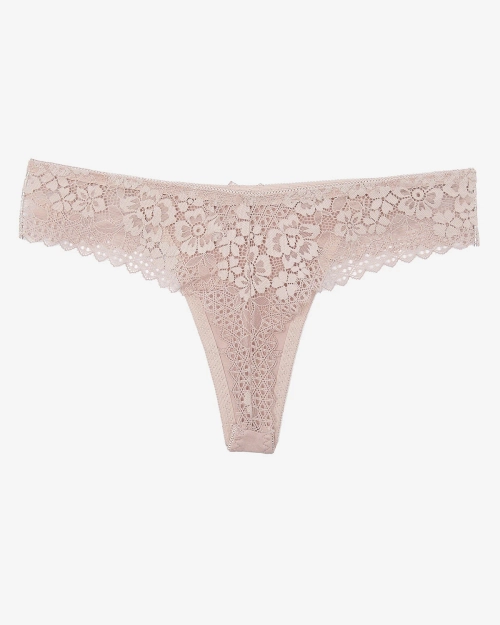 Світло-коричневі жіночі бавовняні трусики стрінги з мереживом - Нижня білизна
