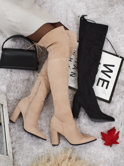 Dámské béžové kožené elegantní boty Flora na podzim