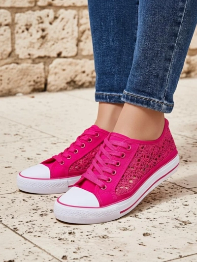 Dámské tenisky Callista Fuchsiová - lehká tkanina, plochá podrážka 2,5 cm