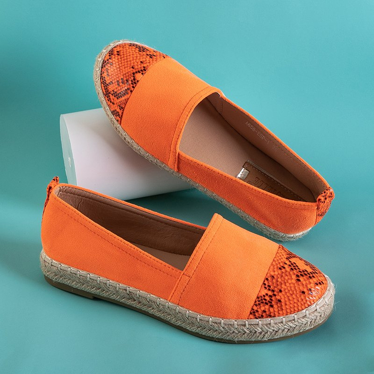 Neonově oranžové dámské espadrilky se zvířecí ražbou Lenda - Boty