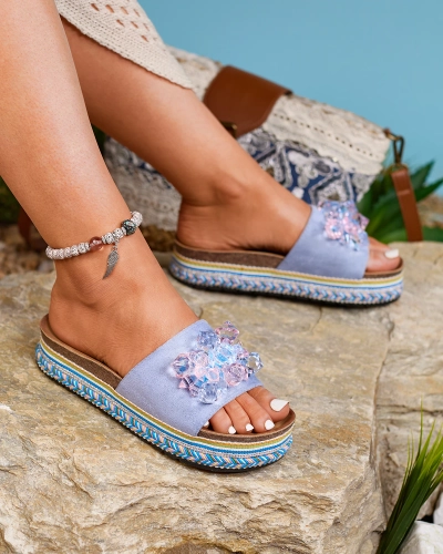 Жіночі шльопанці Royalfashion з кристалами синього кольору Bollah