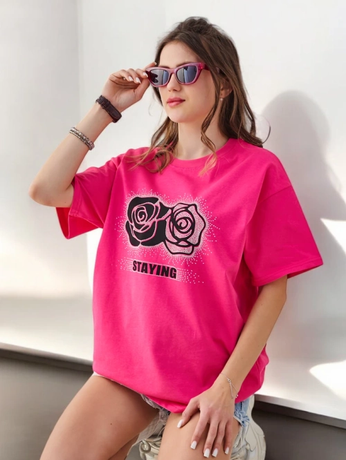 Royalfashion Cotton Women's T-shirt Rose Flower