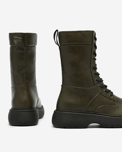 Темно-зелені жіночі високі чоботи Ferisis на шнурівці - Взуття