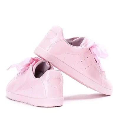 OUTLET Růžové, lakované tenisky převázané nedělní stuhou - Obuv