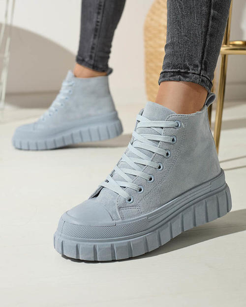 Світло-блакитні жіночі спортивні черевики на шнурівці а-ля кросівки Netara - Взуття