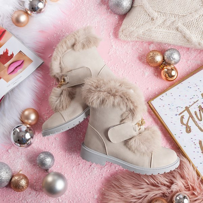 Béžové boty Wiscon s kožešinou - Obuv