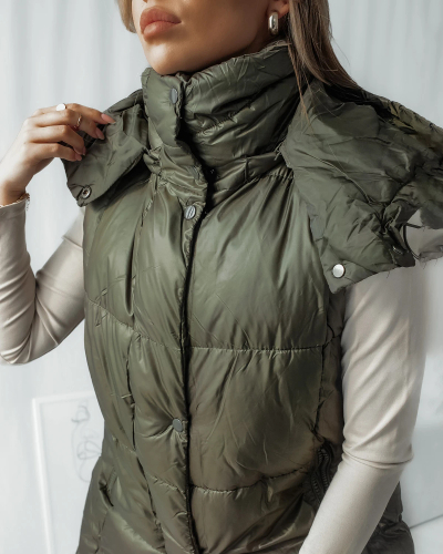 Royalfashion Темно-зелений довгий жіночий жилет з прострочкою