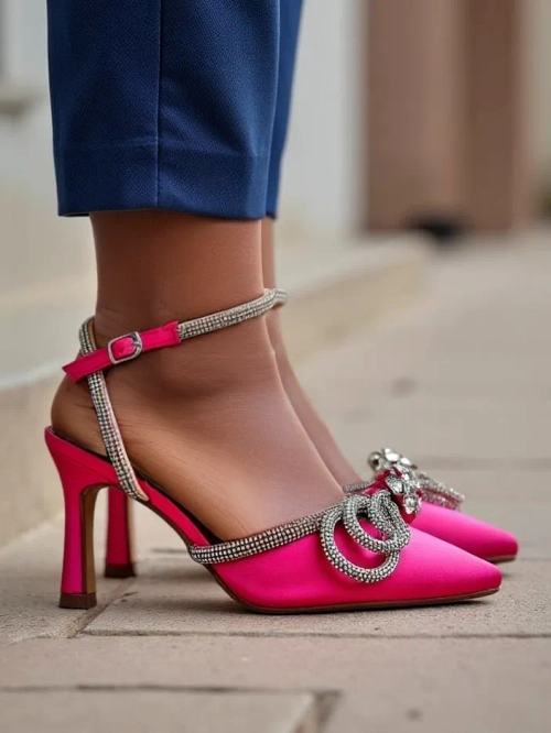 Royalfashion Жіночі туфлі на високому підборі з відкритою спинкою та стьобаними ремінцями Erontes