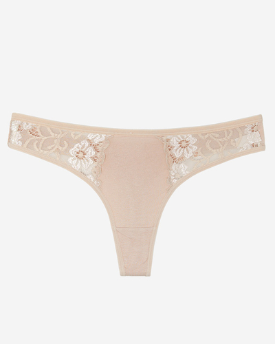 Жіночі бежеві мереживні трусики стрінги - білизна
