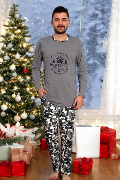 Tmavě modré pánské pyžamo s károvanými kalhotami - Oblečení