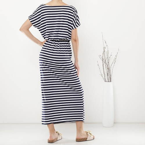 Темно-синя жіноча сукня в смужку