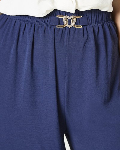 Dámské široké palazzo kalhoty v tmavě modré barvě - Oblečení