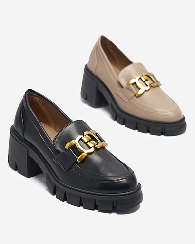 Dámské hnědé mokasíny na podpatku s ornamentem Juister - Obuv