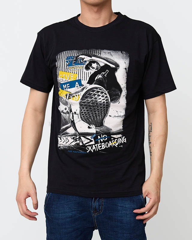 Černé bavlněné pánské tričko s barevným potiskem - Oblečení