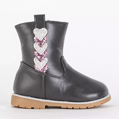OUTLET Šedé dívčí kozačky s ozdobným svrškem Nokimi-Shoes