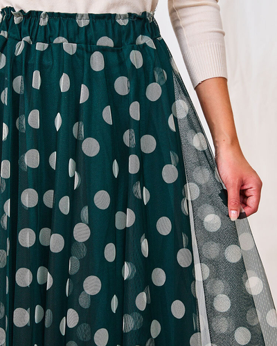 Royalfashion Темно-зелена жіноча двошарова спідниця міді в горох