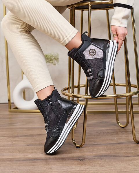 Royalfashion Жіночі спортивні чорні кросівки з блискітками Kawellas