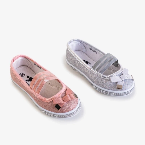 OUTLET Дитячі срібні парчеві балетки з бантом Tryfonia - Взуття