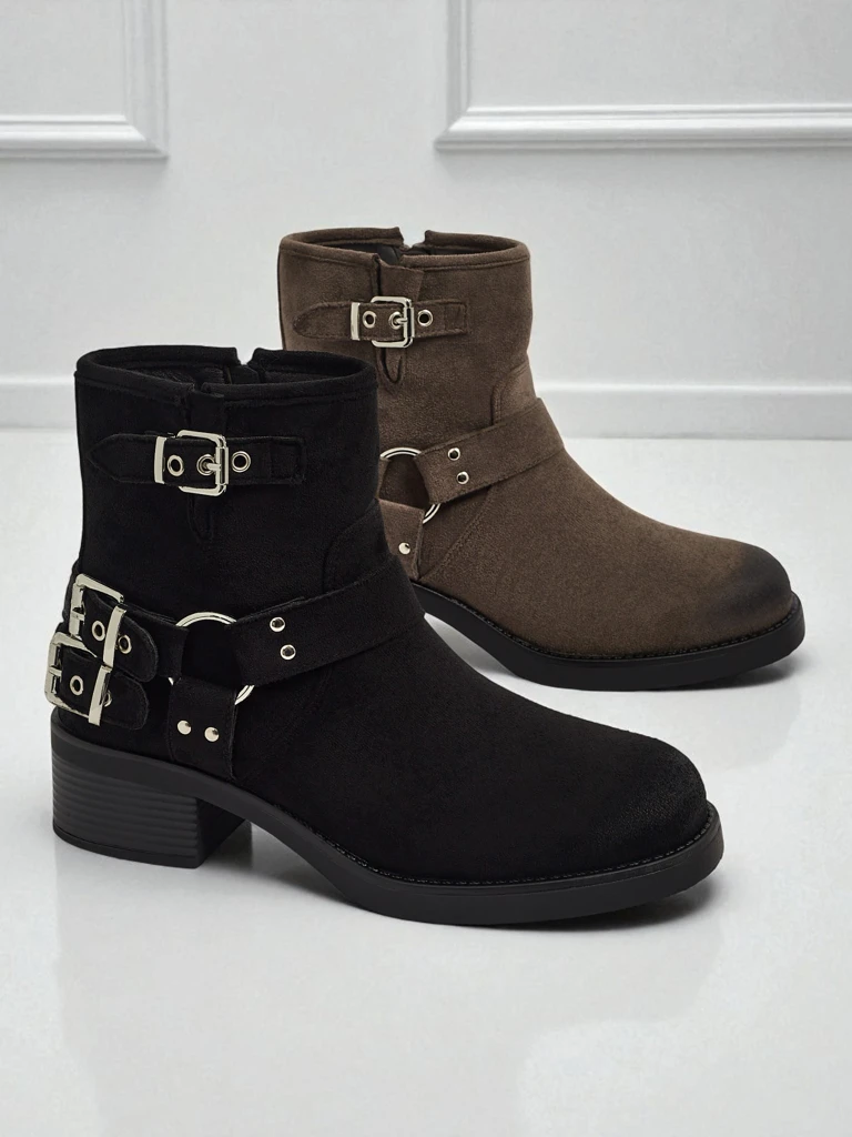 Dámské kotníkové boty z eko semiše s přezkami Valtos