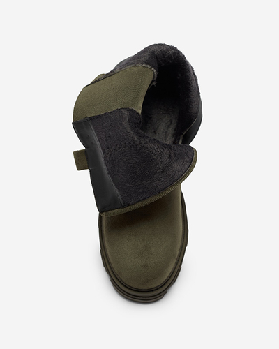 Dámské tmavě zelené kozačky z ekokůže s řetízkem Mefrika- Obuv