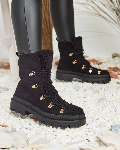 Royalfashion Černé dámské zateplené traperky s ovčí kůží Lery Walk