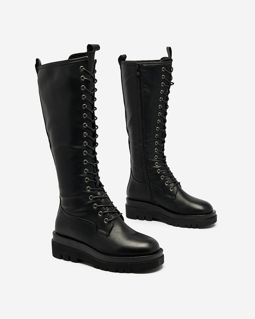 Royalfashion Чорні жіночі черевики на шнурівці Decovbo