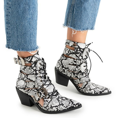 Bílé a černé dámské kovbojské boty s přezkami Ciarran - obuv