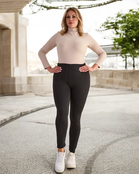 Černé klasické dámské legíny se zateplením PLUS SIZE - Oblečení