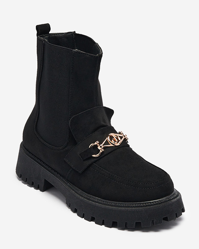 Černé dámské eko semišové zateplené kozačky s ozdobou Setta - Obuv