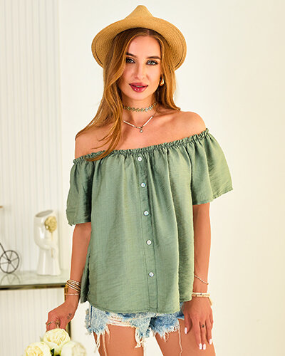 Royalfashion Dámská halenka a'la hiszpanka s ozdobnými knoflíky