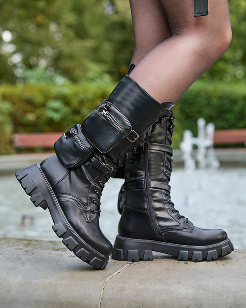 Royalfashion Чорні жіночі черевики-мішки з сумкою Atiuha