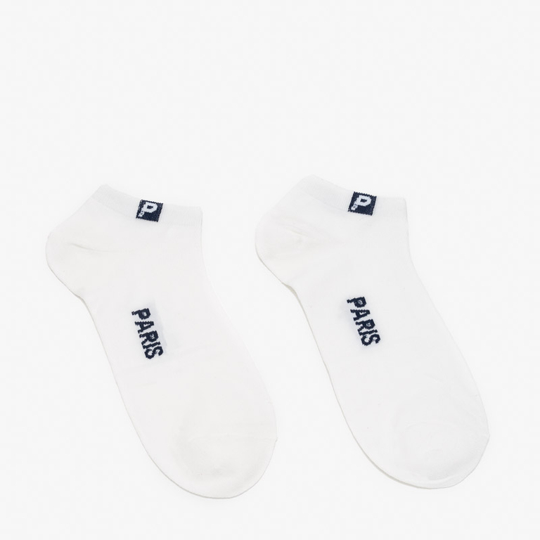 Pánské bílé bavlněné krátké ponožky s černými nápisy - Spodní prádlo