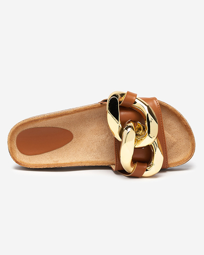 Dámské hnědé pantofle se zdobením Fixci- Footwear