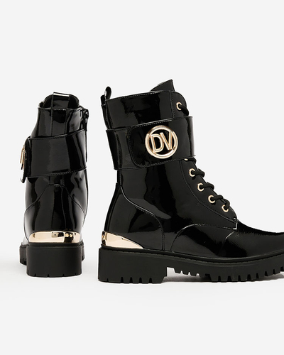 Royalfashion Dámské lakované boty bagger v černé barvě Simbeba