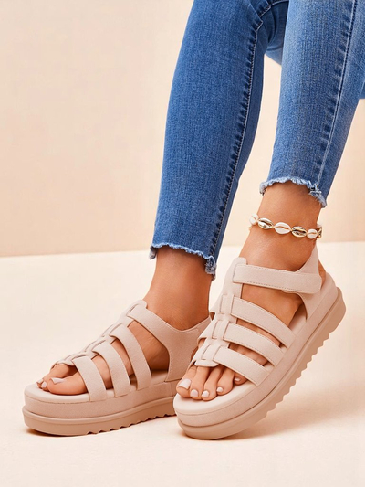 Sandály Royalfashion - Caligae Béžové Semišové na Platformě - Ideální na Léto a Jaro
