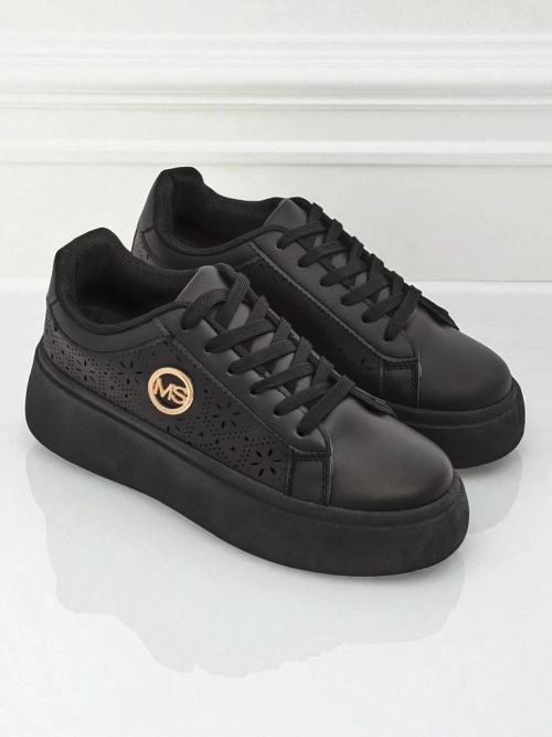 Жіночі снікерси платформа Perseida Royalfashion чорні екошкіра